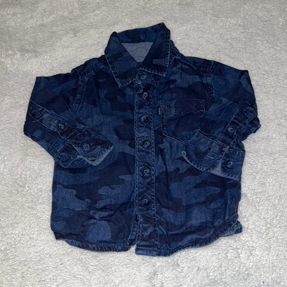 Cherokee navy camouflage button up shirt